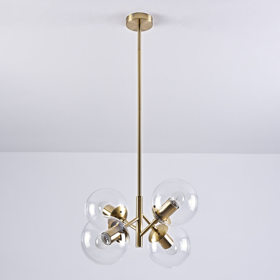 4-lichts hanglamp Florence - transparant glas en goud