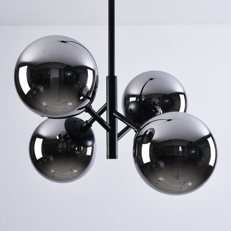 4-lichts hanglamp Florence - smoke glas met spiegeleffect en zwart
