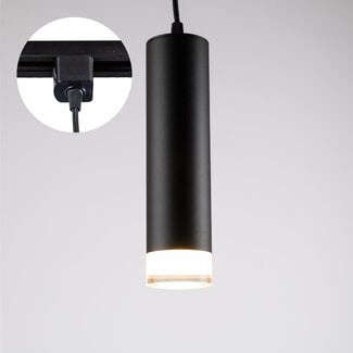 1-fase rail tube hanglamp Luke - zwart met matte diffuser