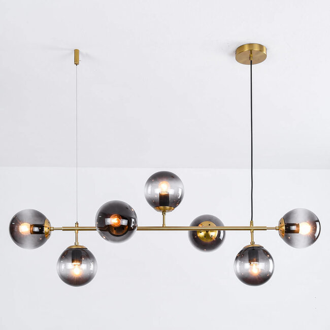 Design hanglamp Hepta met smoke glazen bollen