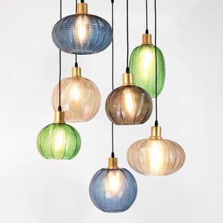 Design hanglamp met verschillende kleuren geribbeld glas - Altair