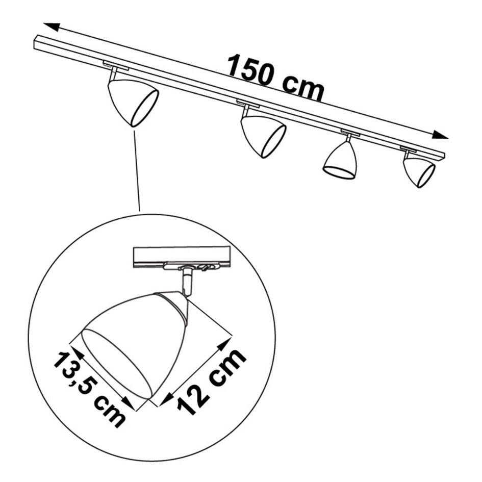Modern 1-fase railsysteem van 1,5 meter met Jenna spots - plafondlamp