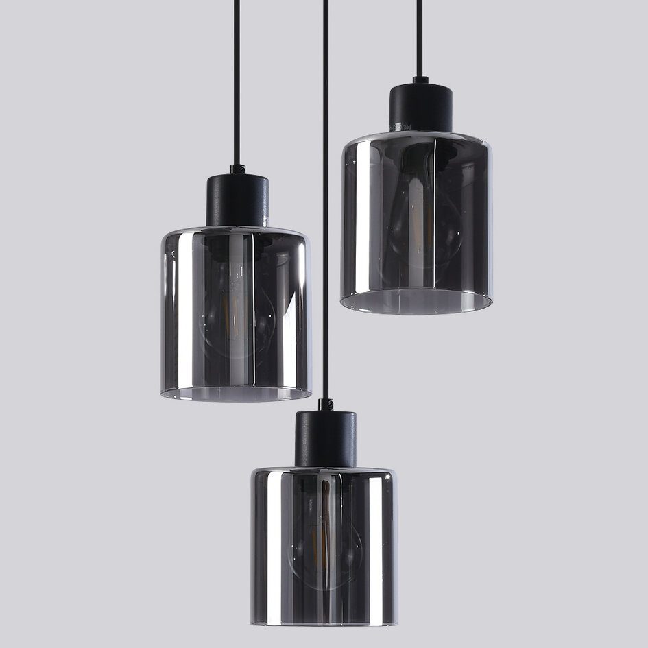 3-lichts hanglamp Pella - smoke glas en zwart