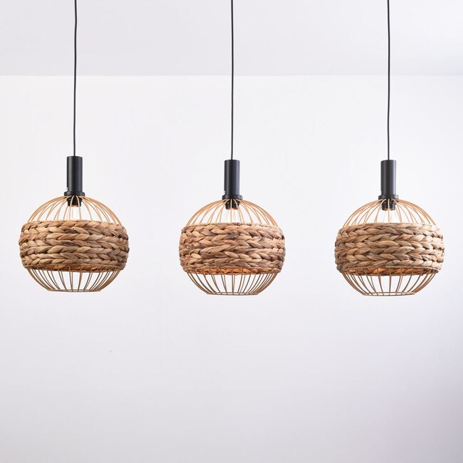 Boho hanglamp met gevlochten touw, 3-lichts - Aiko