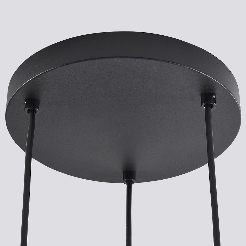 3-lichts hanglamp Pella - amber glas en zwart