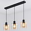 Zwarte hanglamp Palaio met amber glas, 3-lichts