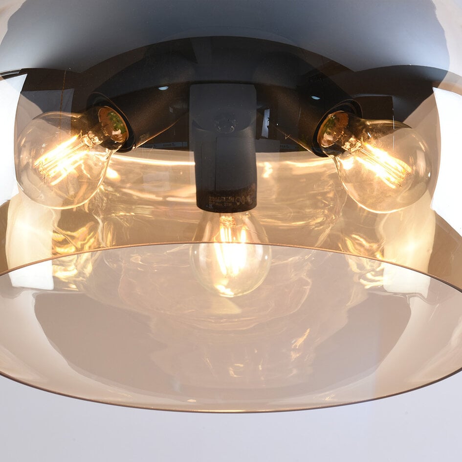3-lichts plafondlamp Selin - amber glas en zwart