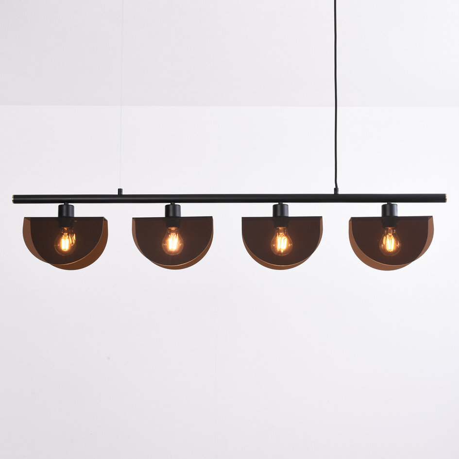 4-lichts hanglamp Morandi - zwart met half open smoke kappen