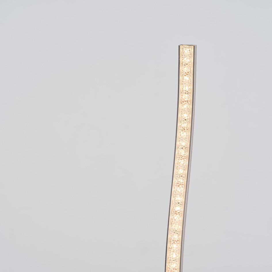 Minimalistische tafellamp Vinti in satijn nikkel met geïntegreerde LEDs