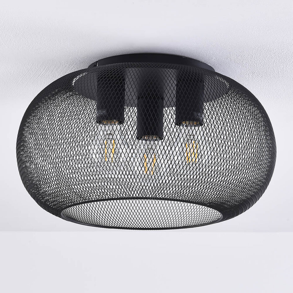 3-lichts plafondlamp Caia van zwart metaal