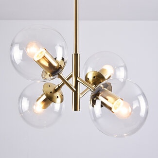 Retro hanglamp goud met transparant glas, 4-lichts - Florence