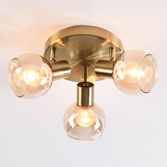 Plafondlamp Peri met amber glas en 3 spots