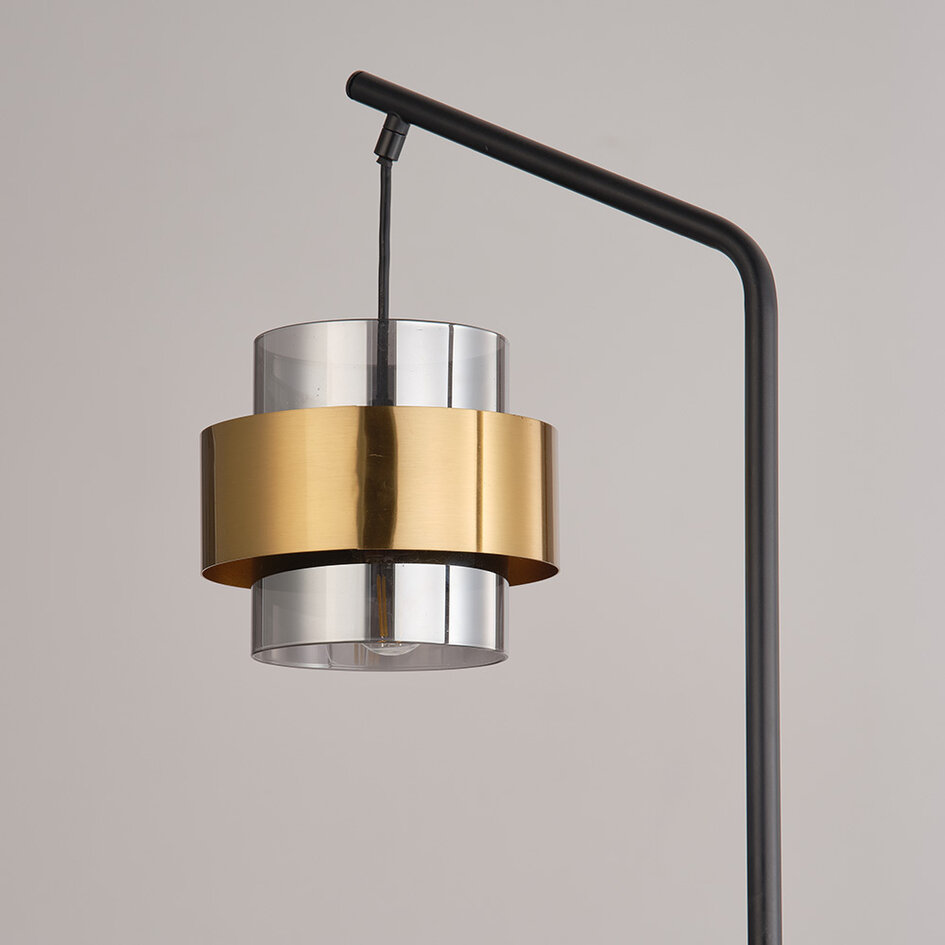 Design staande lamp Kuld in zwart met brons en smoke glas