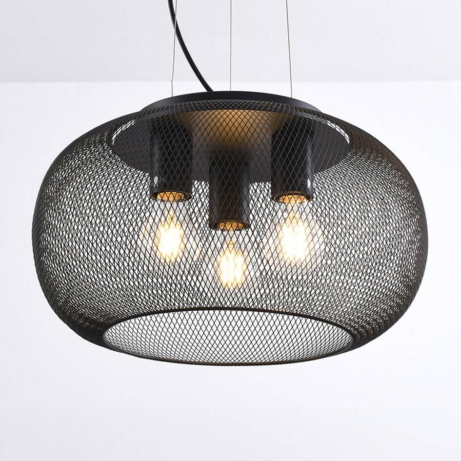 Industriële 3-lichts hanglamp Cerise - zwart metaal met geperforeerde kap