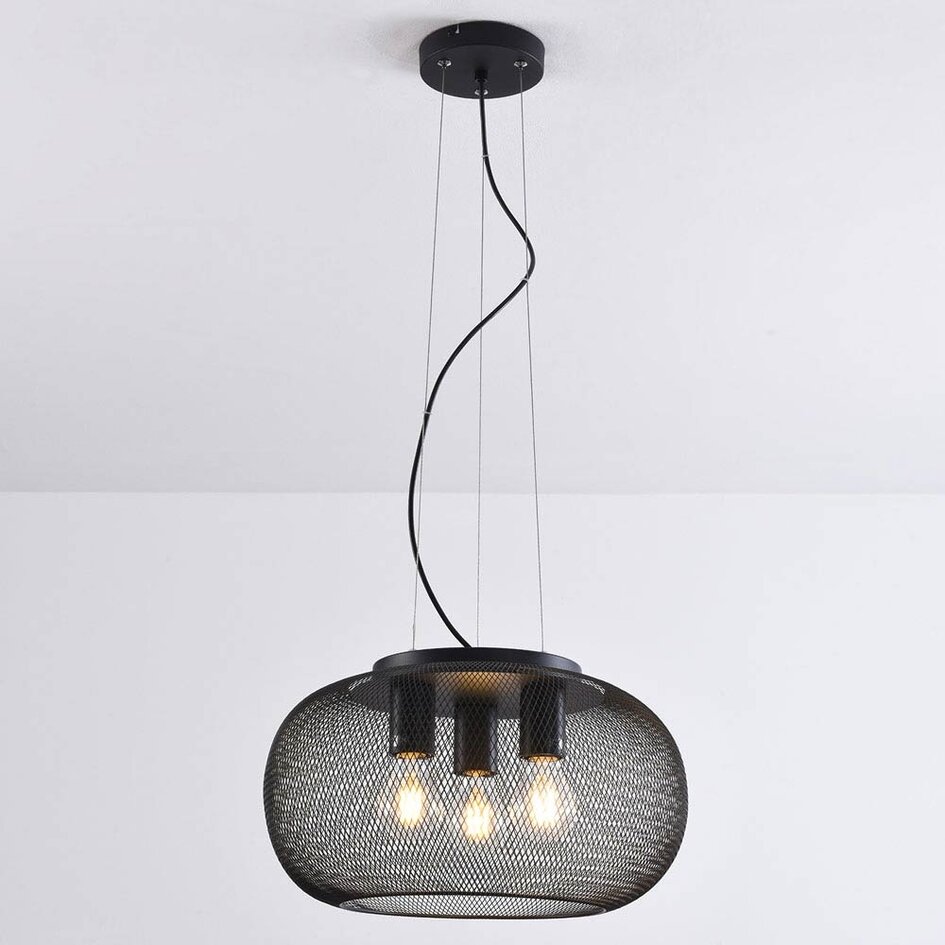 Industriële 3-lichts hanglamp Cerise - zwart metaal met geperforeerde kap