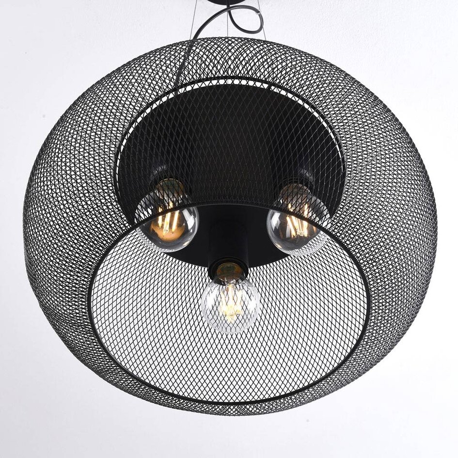 Industriële 3-lichts hanglamp Cerise - zwart metaal met geperforeerde kap