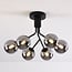 6-lichts plafondlamp Leon - smoke glas met spiegeleffect en zwart