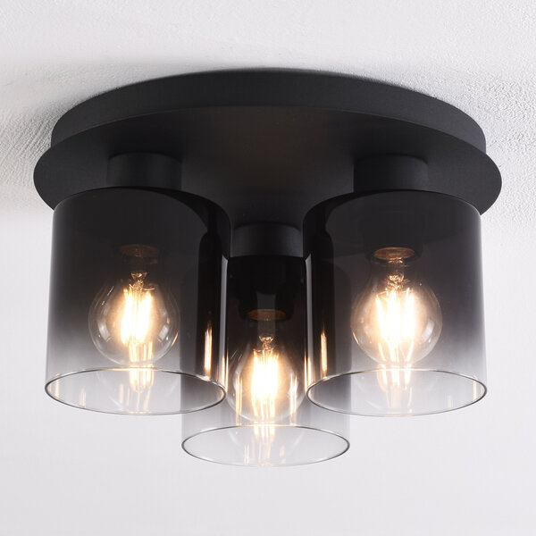 3-lichts plafondlamp Lyo - smoke glas met verloop en zwart