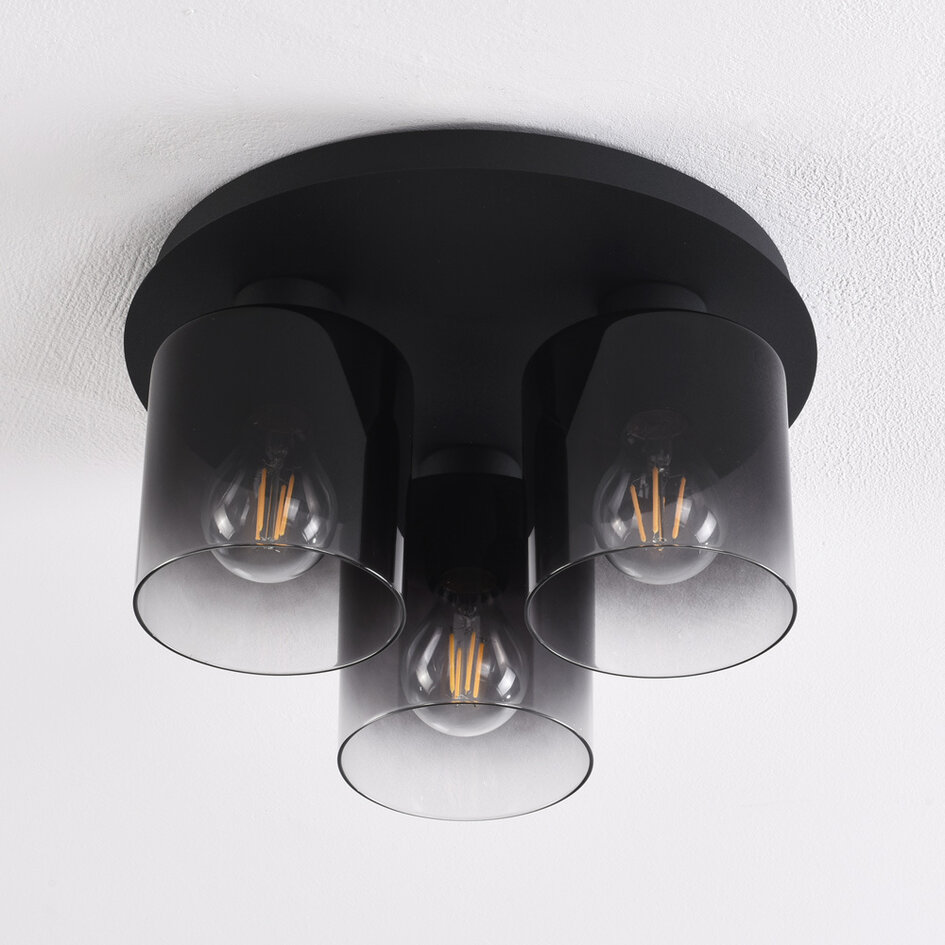 3-lichts plafondlamp Lyo - smoke glas met verloop en zwart