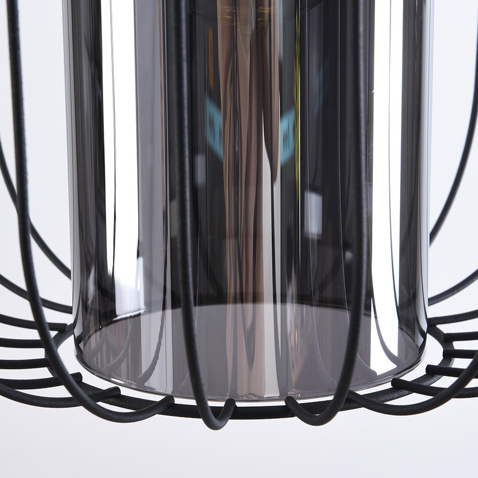 Hanglamp Dila - smoke glas met metalen spijlen