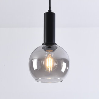 Hanglamp Inara met rookglas, 1-lichts - zwart