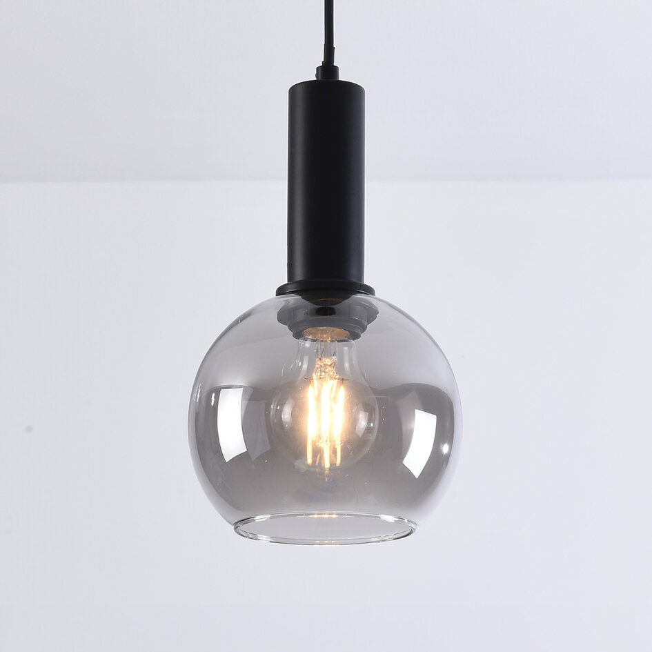 Hanglamp Inara - smoke glas en zwart, ronde kap