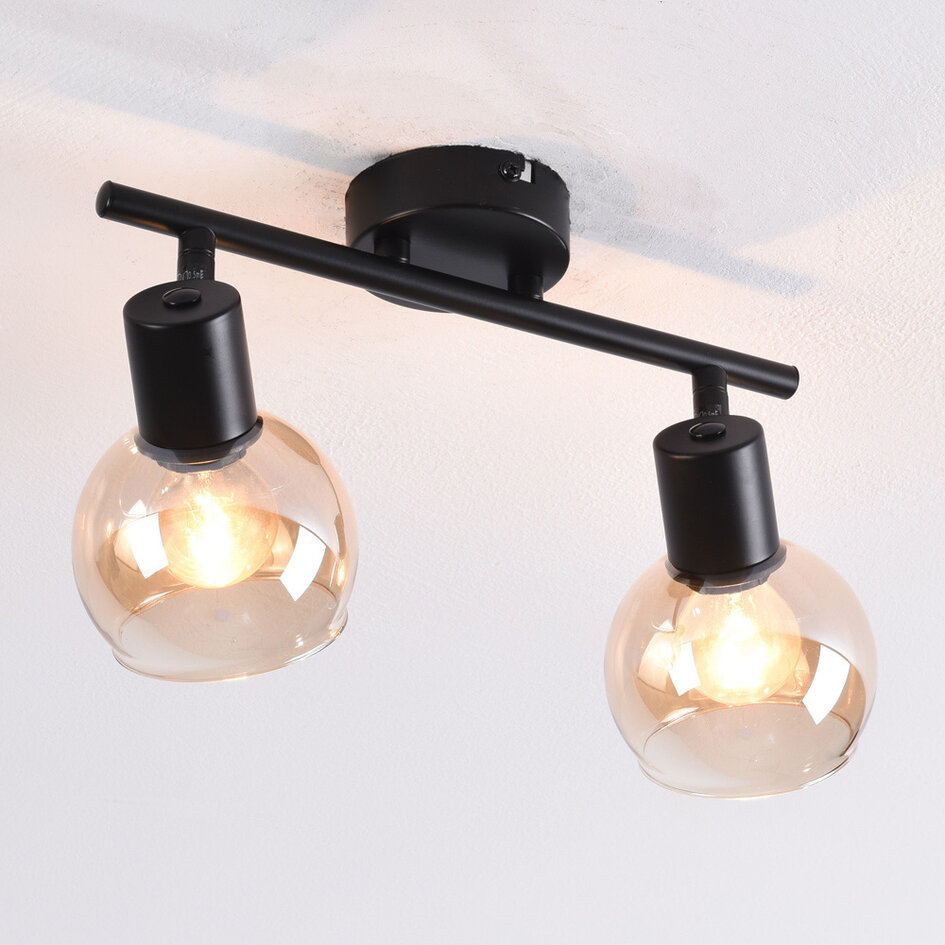 Draaibare plafondspot Phiene met amber glas, 2-lichts