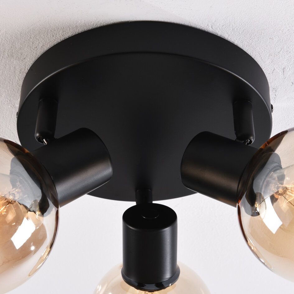 Draaibare plafondlamp met amber glas, 3-lichts - Peri