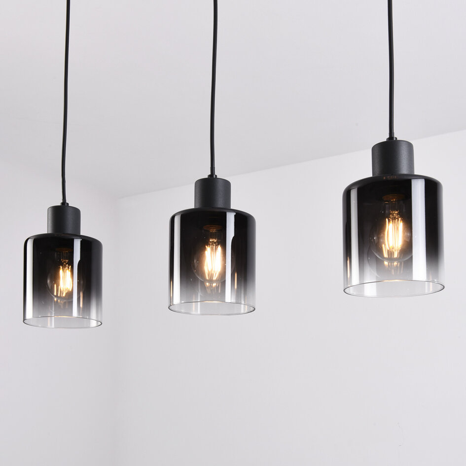 3-lichts hanglamp Lyra - smoke glas met verloop en zwart