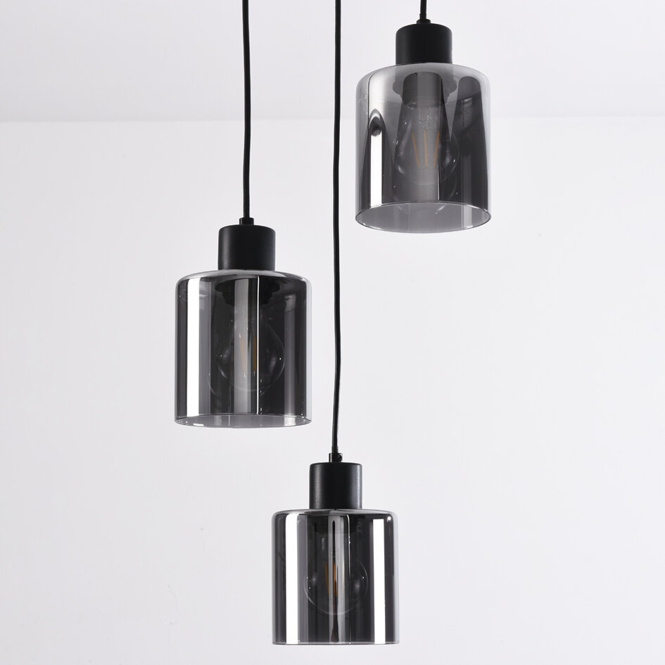 3-lichts hanglamp Leana - smoke glas met verloop en zwart