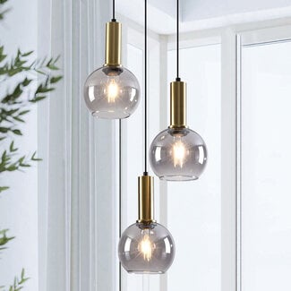 Hanglamp Imme met smoke glas, 3-lichts - goud