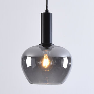 Zwarte hanglamp Ischa in appelvorm smoke glas