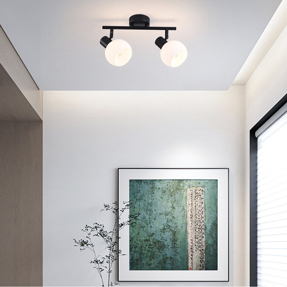 Draaibare plafondspot Phiene met melkwit glas, 2-lichts