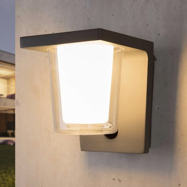 Donker grijze wandlamp voor buiten met sensor - Lio