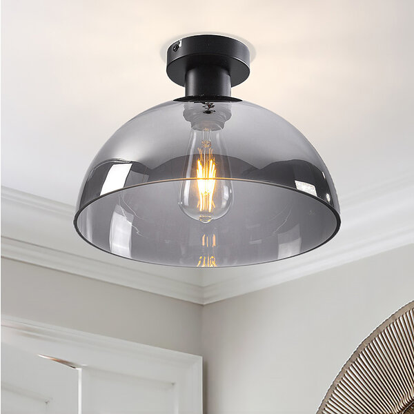 Plafondlamp Feija - smoke glas met half open kap