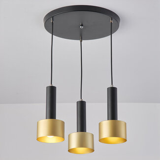 Moderne hanglamp mat zwart en goud, 3-lichts - Chantal