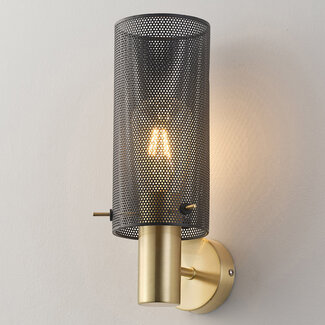 Design wandlamp Malha met gouden details en zwarte kap