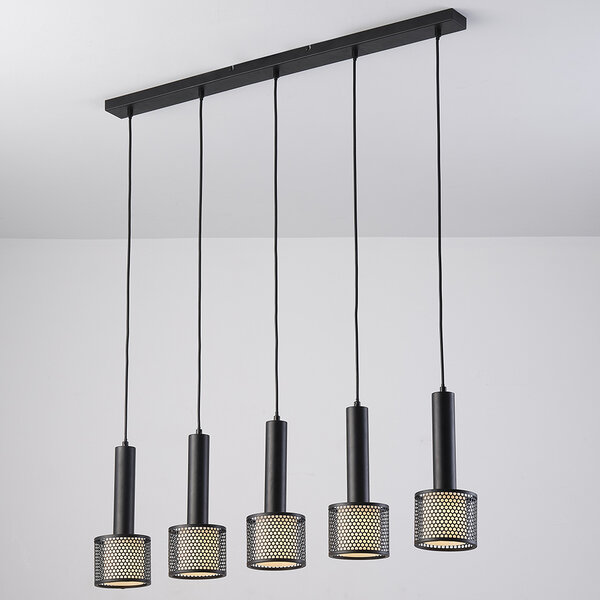 5-lichts hanglamp Fosco - matzwart met honingraat design