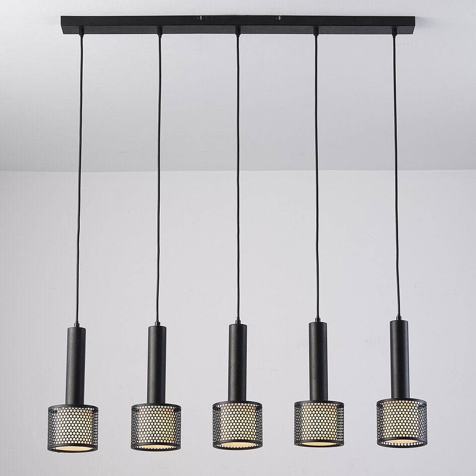 Zwarte industriële hanglamp, 5-lichts - Fosco