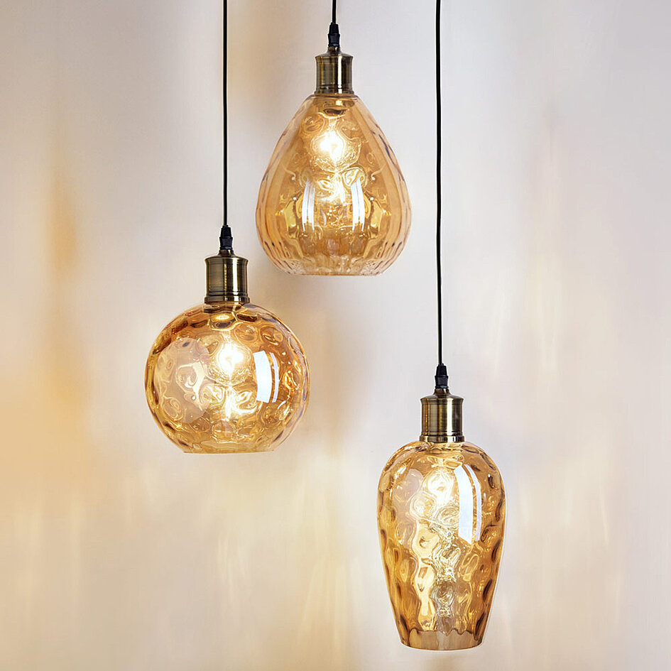 3-lichts design hanglamp Verona - amber glas met bolling