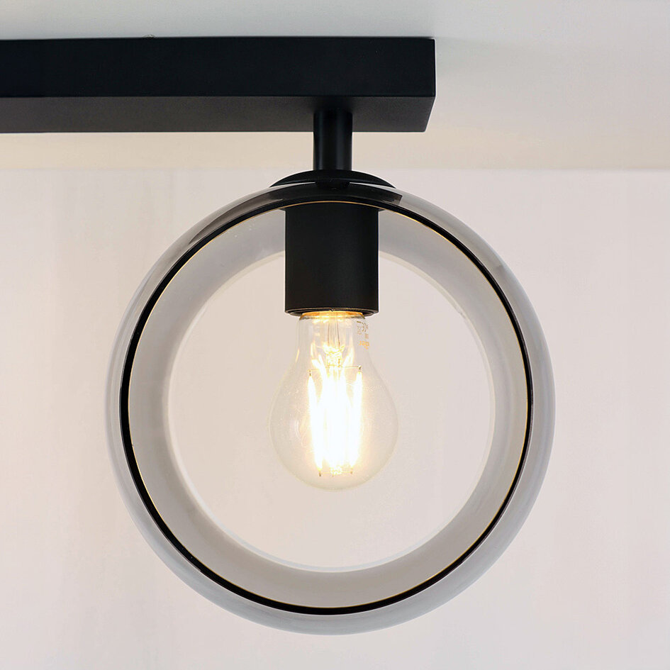 Plafondlamp met rond smoke glas, 2-lichts - Orbitique