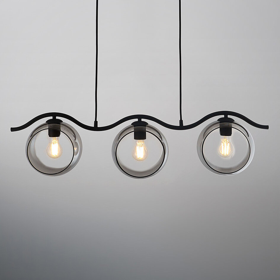 Moderne hanglamp met rond smoke glas, 3-lichts - Curvatura