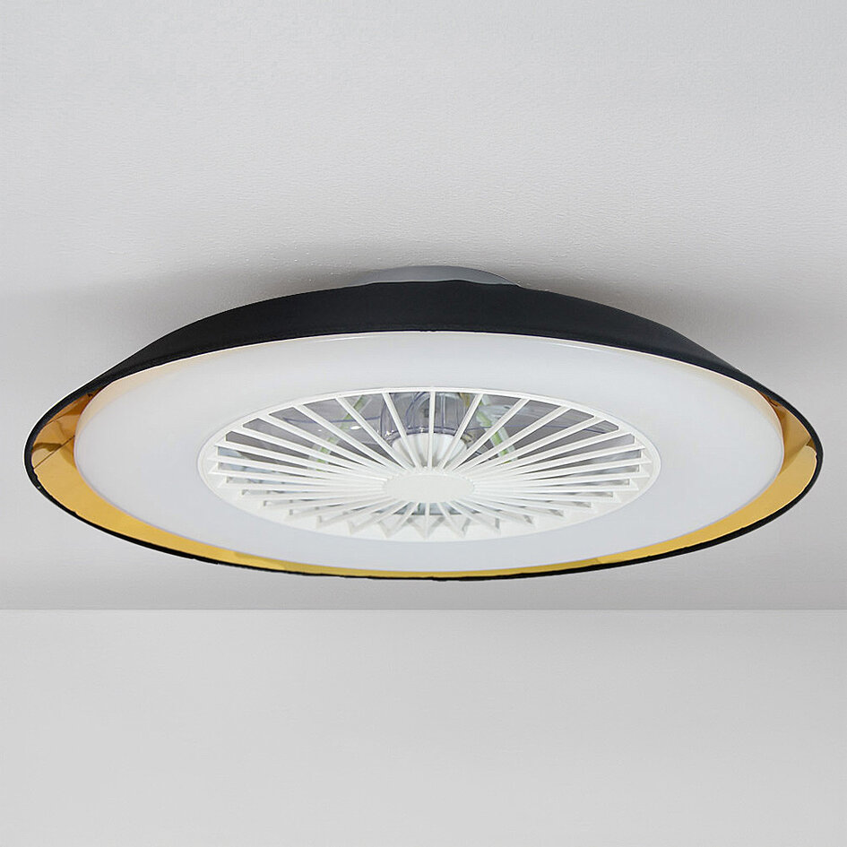 Plafondventilator Cakir met stereffect en aanpasbare kleurtemperatuur - zwarte stoffen kap