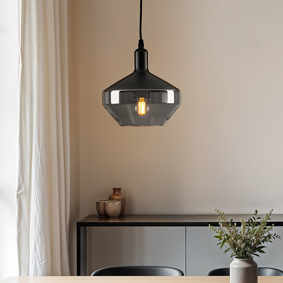 1-lichts hanglamp Mala smoke glas - breed glas