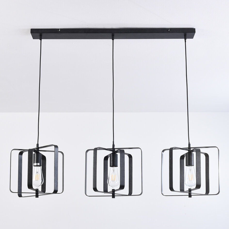 Industriële 3-lichts hanglamp Maiko - zwart open frame