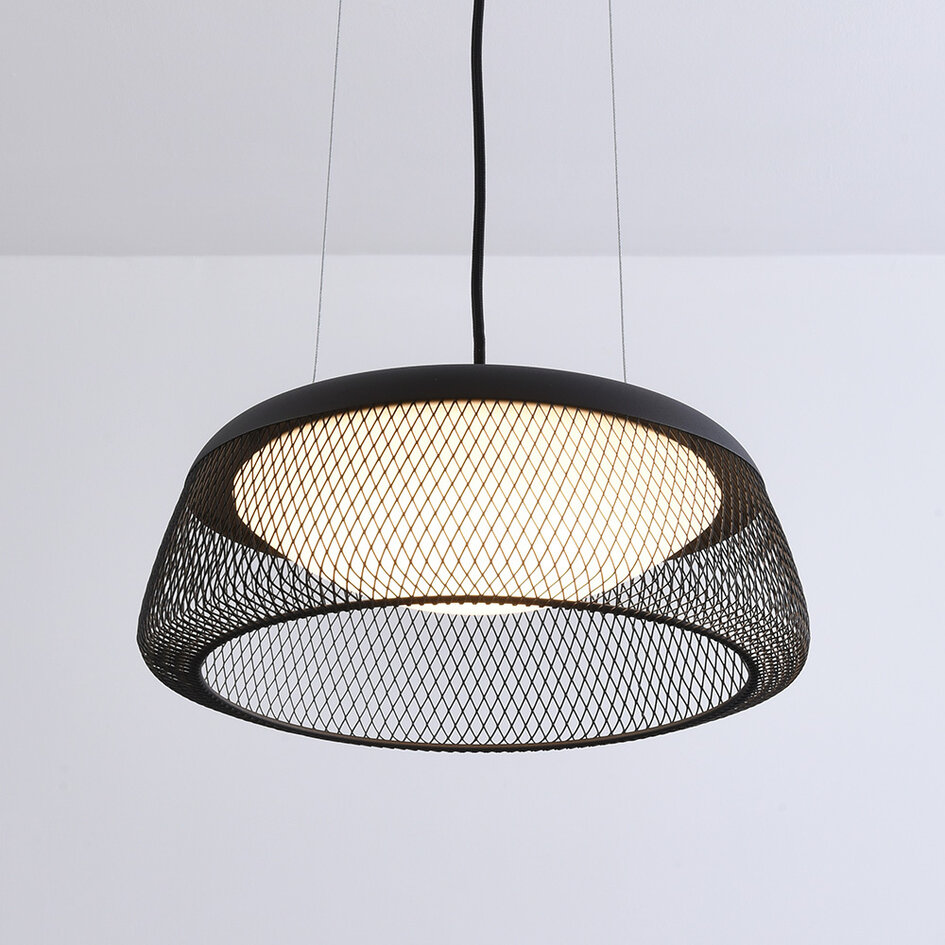 Zwarte hanglamp met open kap en dimbare LEDs - Milani
