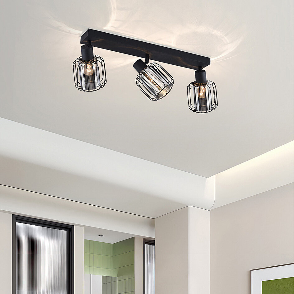 3-lichts plafondlamp met smoke glas en draaibare spots - Diya