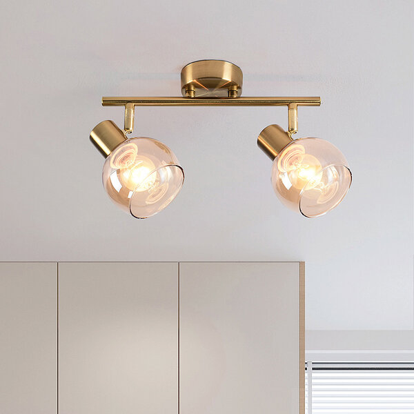 2-lichts plafondlamp in messing goud en amber glas - Phiene