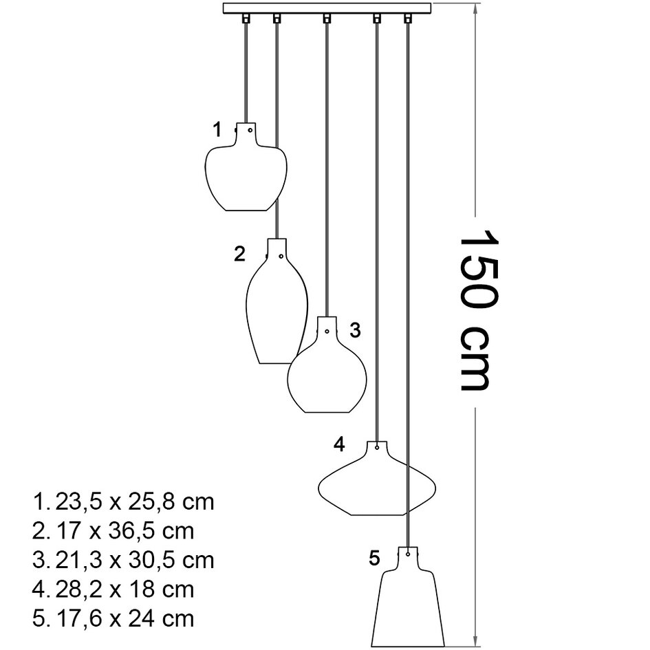 Hanglamp met amber en smoke glas, 5-lichts - Nisa