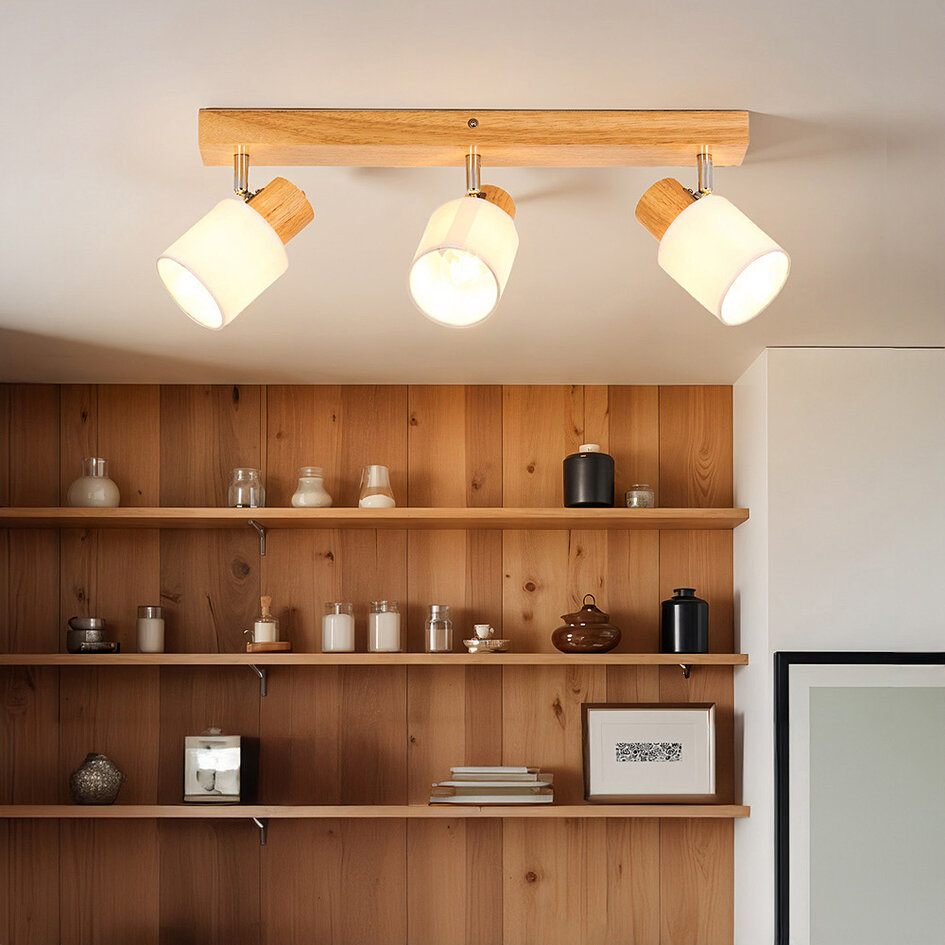 Houten plafondlamp met 3 spots - Victoria